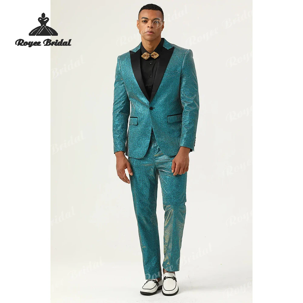 Glitter Peacock Blue Two Piece Single Breasted Men's Suit Wedding 2026 Peak Lapel Evening Suit costume homme mariage
Glitter Peacock Blue Two Piece Single Breasted Men's Suit Wedding 2026 Peak Lapel Evening Suit costume homme mariage