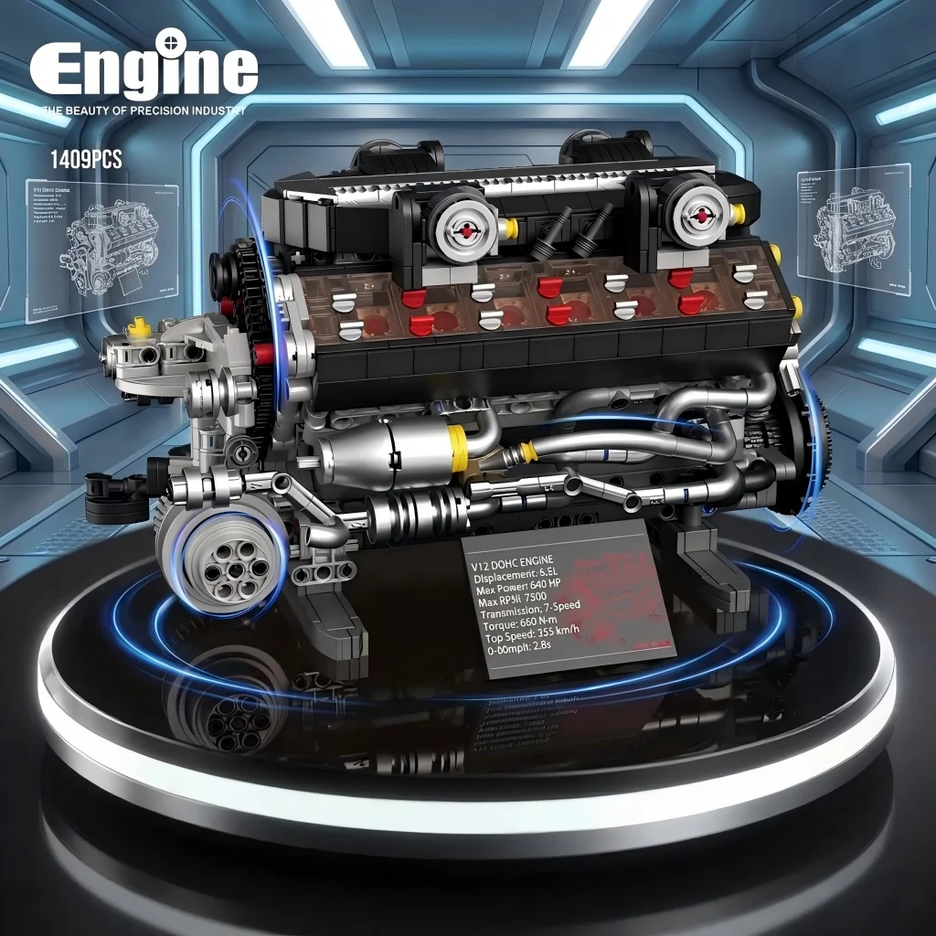 DIY V12 Engine Building Blocks 1409PCS MOC Technic Supercar Car Motor Bricks Model Working Pistons Construction Toy For Adults
DIY V12 Engine Building Blocks 1409PCS MOC Technic Supercar Car Motor Bricks Model Working Pistons Construction Toy For Adults