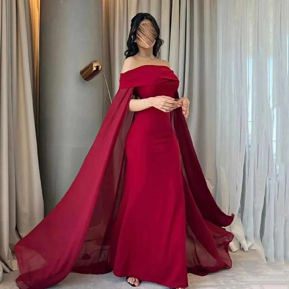 Msikoods Elegant Off Shoulder Red Prom Dress Cape Chiffon Sleeves Saudi Evening Parties Dress For Special Occasions Floor-Length
Msikoods Elegant Off Shoulder Red Prom Dress Cape Chiffon Sleeves Saudi Evening Parties Dress For Special Occasions Floor-Length
