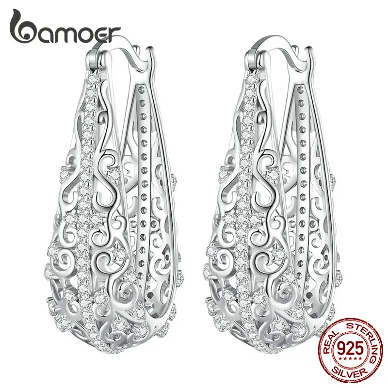 Bamoer Vintage Decorative Pattern Hoop Earrings for Women 925 Sterling Silver Luxury Zircon Ear Buckle Elegant Fine Jewelry Gift
Bamoer Vintage Decorative Pattern Hoop Earrings for Women 925 Sterling Silver Luxury Zircon Ear Buckle Elegant Fine Jewelry Gift