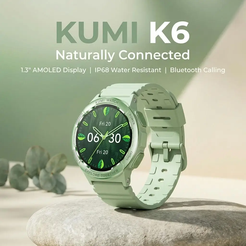 Умные часы KUMI K6 с AMOLED-экраном 1.3 дюйма, Bluetooth-вызовами, автоматическим определением тренировок, SOS, IP68, измерением пульса, SpO2, уровня стресса и фитнес-трекером
Умные часы KUMI K6 с AMOLED-экраном 1.3 дюйма, Bluetooth-вызовами, автоматическим определением тренировок, SOS, IP68, измерением пульса, SpO2, уровня стресса и фитнес-трекером