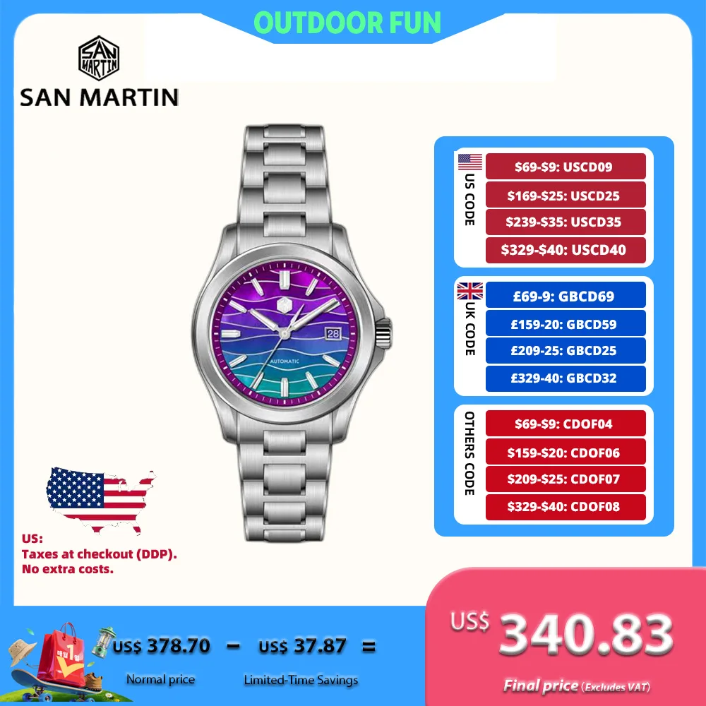 San Martin 39 мм Miyota 9015 Splicing MOP Dial Мужские автоматические часы 3H Date BGW-X1 Светящийся сапфир 10 бар Водонепроницаемые SN0150
San Martin 39 мм Miyota 9015 Splicing MOP Dial Мужские автоматические часы 3H Date BGW-X1 Светящийся сапфир 10 бар Водонепроницаемые SN0150