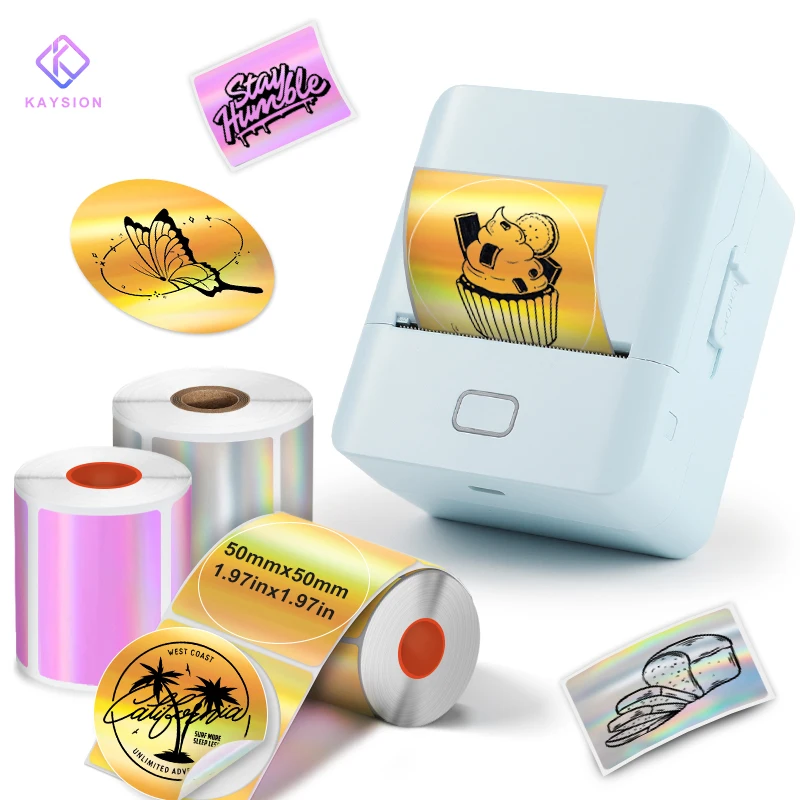 KAYSION Portable Thermal Printer with 3 Rolls Holographic Label Kit Mini Label Maker for Logo Trademark DIY Sticker Printing
KAYSION Portable Thermal Printer with 3 Rolls Holographic Label Kit Mini Label Maker for Logo Trademark DIY Sticker Printing