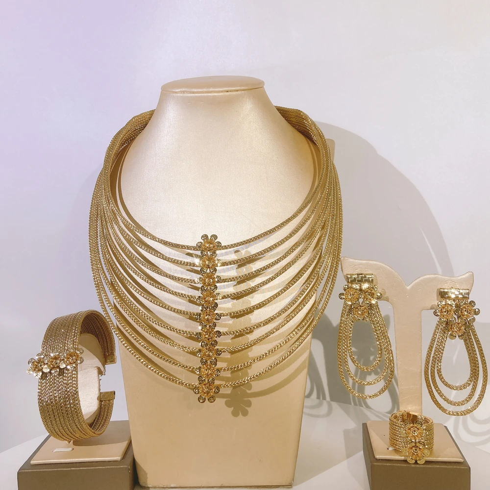 Women Jewelry Set Trend 18K Brazil Gold Plated Necklace Earrings Ring Jewelry Flower Shape High Quality Set Gift Yll
Women Jewelry Set Trend 18K Brazil Gold Plated Necklace Earrings Ring Jewelry Flower Shape High Quality Set Gift Yll