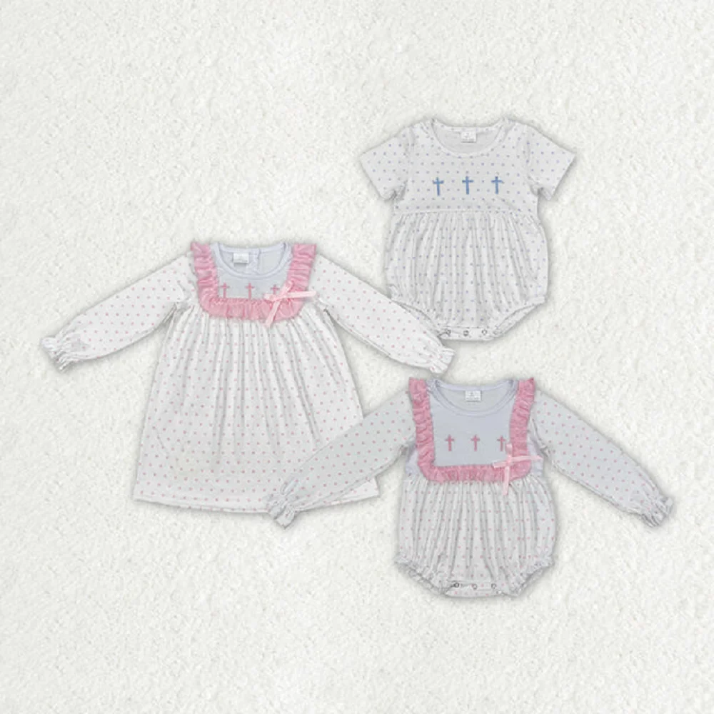 New Fashion Easter Sibling Boys Baby Girls Pink Dots Cross Easter Rompers Dresses Wholesale Boutique Children Clothes
New Fashion Easter Sibling Boys Baby Girls Pink Dots Cross Easter Rompers Dresses Wholesale Boutique Children Clothes