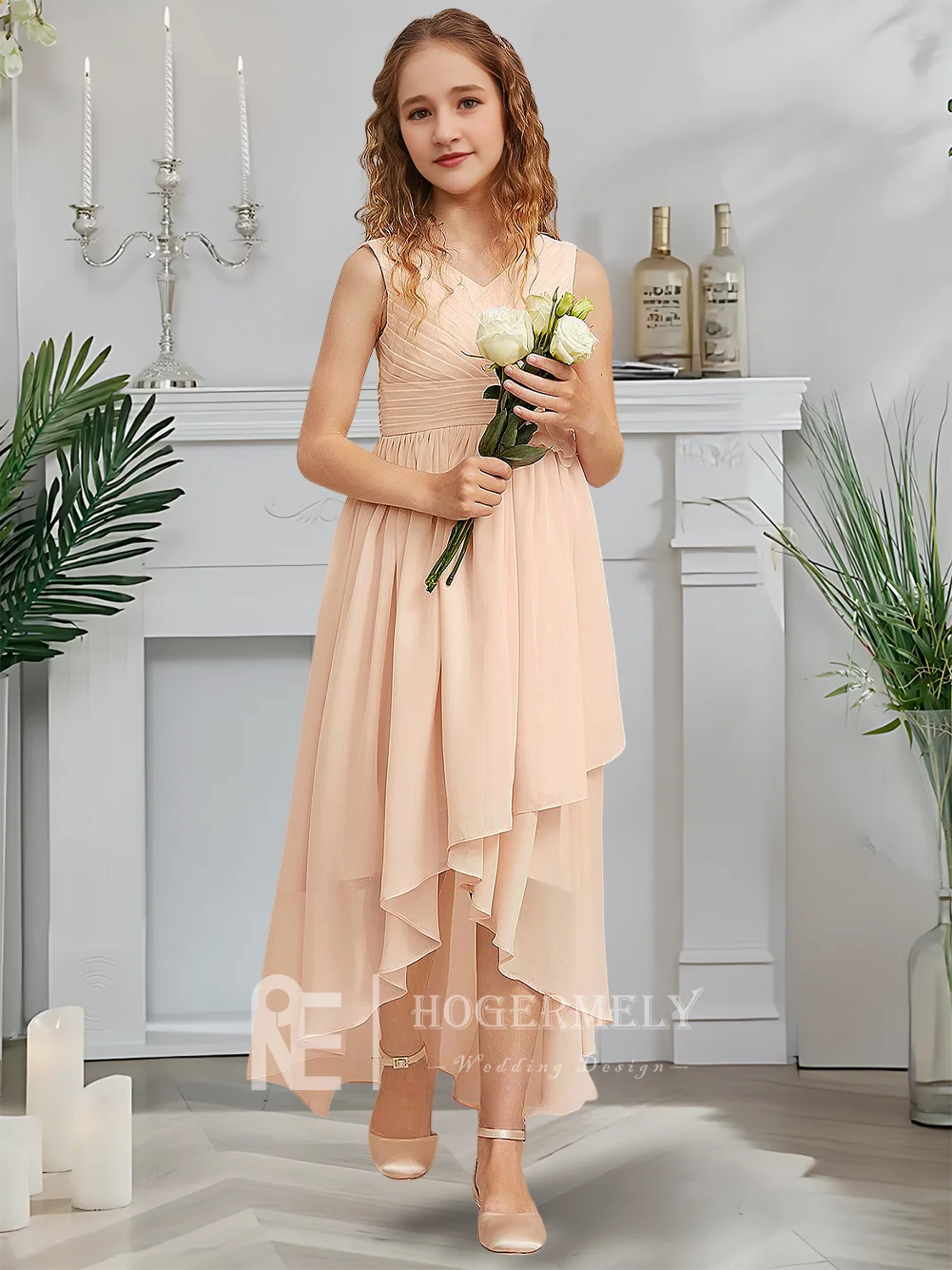 A A-Line Junior Bridesmaid Dress Blush Rose Flower Girl Dress V-Neck Asymmetrical Chiffon Garden Gala Wedding Party Gown
A A-Line Junior Bridesmaid Dress Blush Rose Flower Girl Dress V-Neck Asymmetrical Chiffon Garden Gala Wedding Party Gown