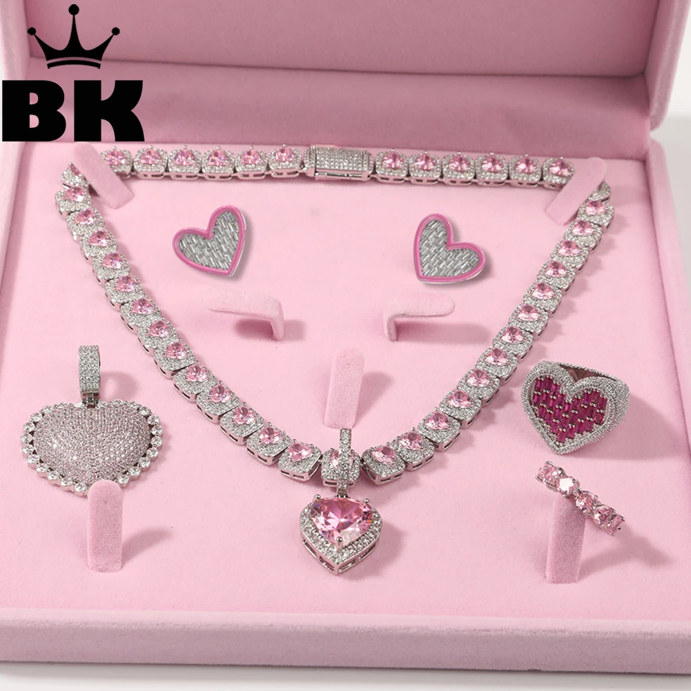 THE BLING KING Pink Jewelry Sets For Women CZ Heart Stone Chain Necklace Iced Out Pendants Micro Pave Earring Two Rings Romantic
THE BLING KING Pink Jewelry Sets For Women CZ Heart Stone Chain Necklace Iced Out Pendants Micro Pave Earring Two Rings Romantic