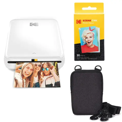 Kodak Step Mobile Instant Photo Printer 2x3" (White) & Photo Paper Go Bundle for iOS & Android