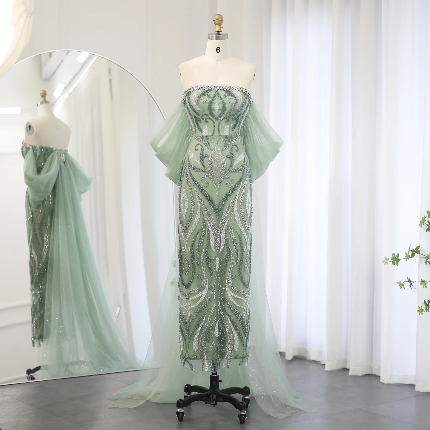 Sharon Said Strapless Sage Green Evening Dresses with Cape Sleeve Dubai Crystal Midi Women Wedding Party Gownns SS345 Customized
Sharon Said Strapless Sage Green Evening Dresses with Cape Sleeve Dubai Crystal Midi Women Wedding Party Gownns SS345 Customized