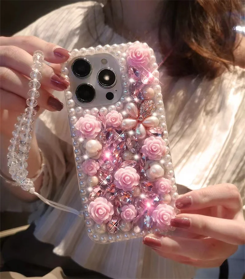 Luxury Full Diamond Pink Flower phone case for iPhone 16 15Pro 14 13promax 15 plus 12 11 Funda fashion pearl protective cover
Luxury Full Diamond Pink Flower phone case for iPhone 16 15Pro 14 13promax 15 plus 12 11 Funda fashion pearl protective cover