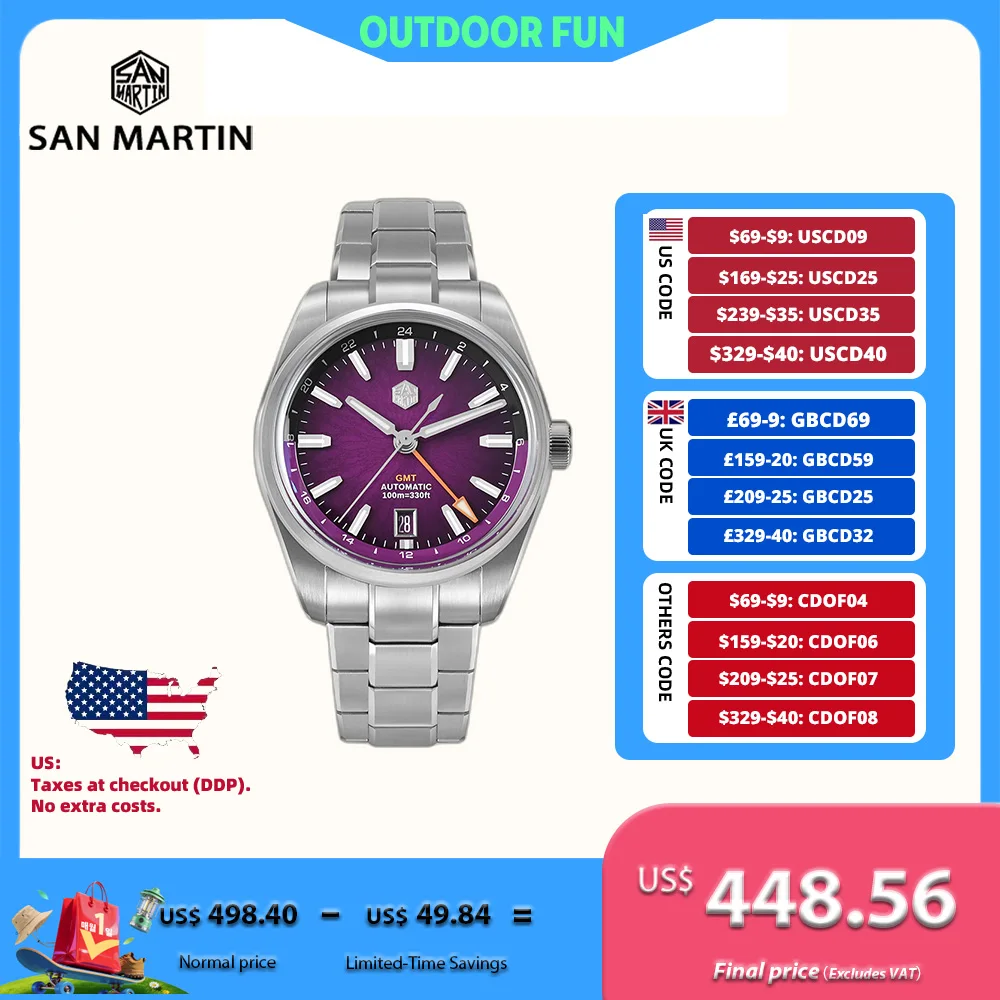 San Martin 39 мм JianZhan Dial Miyota 9075 True GMT Часы Мужские Механические Автоматические 6 часов Дата BGW-X1 Водонепроницаемые 10 бар Swim SN0144BGX
San Martin 39 мм JianZhan Dial Miyota 9075 True GMT Часы Мужские Механические Автоматические 6 часов Дата BGW-X1 Водонепроницаемые 10 бар Swim SN0144BGX