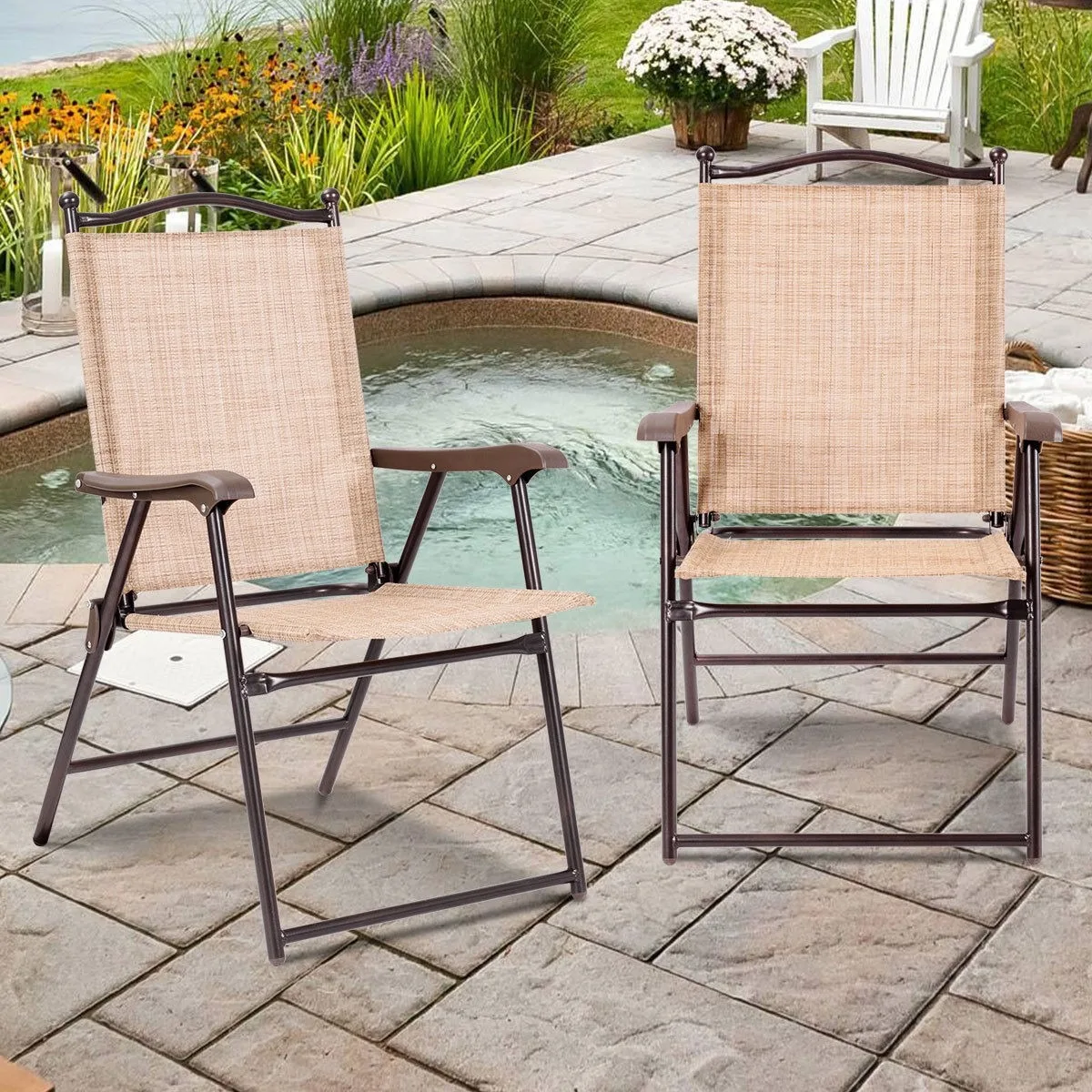 Set of 2 Folding Patio Furniture Sling Back Chairs Outdoors
Set of 2 Folding Patio Furniture Sling Back Chairs Outdoors