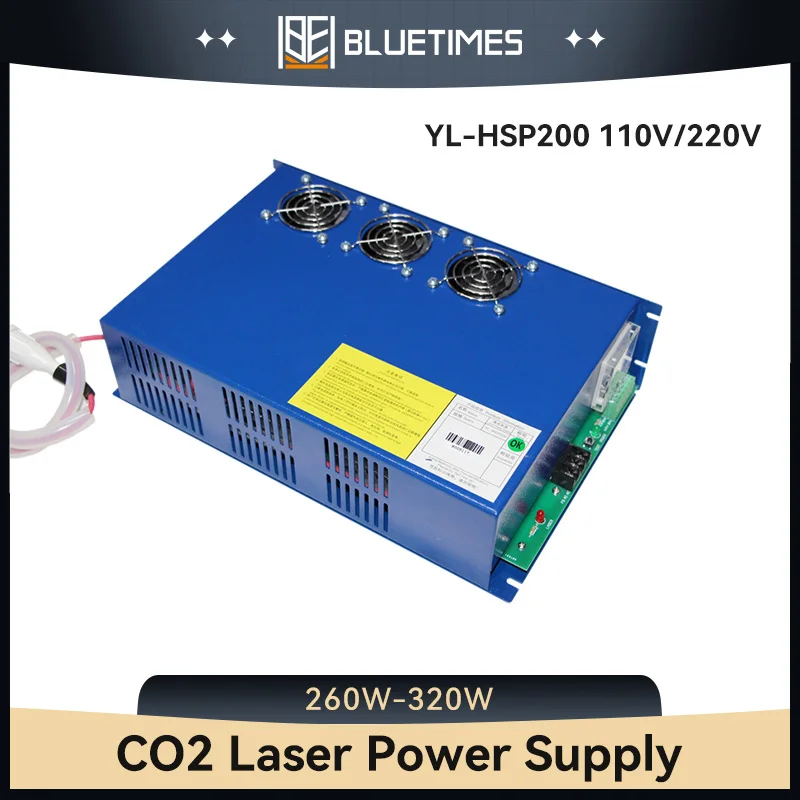 BLUETIMES YL-HSP200 High Voltage 260W-320W CO2 Laser Power Supply for high power CO2 laser tubes
BLUETIMES YL-HSP200 High Voltage 260W-320W CO2 Laser Power Supply for high power CO2 laser tubes