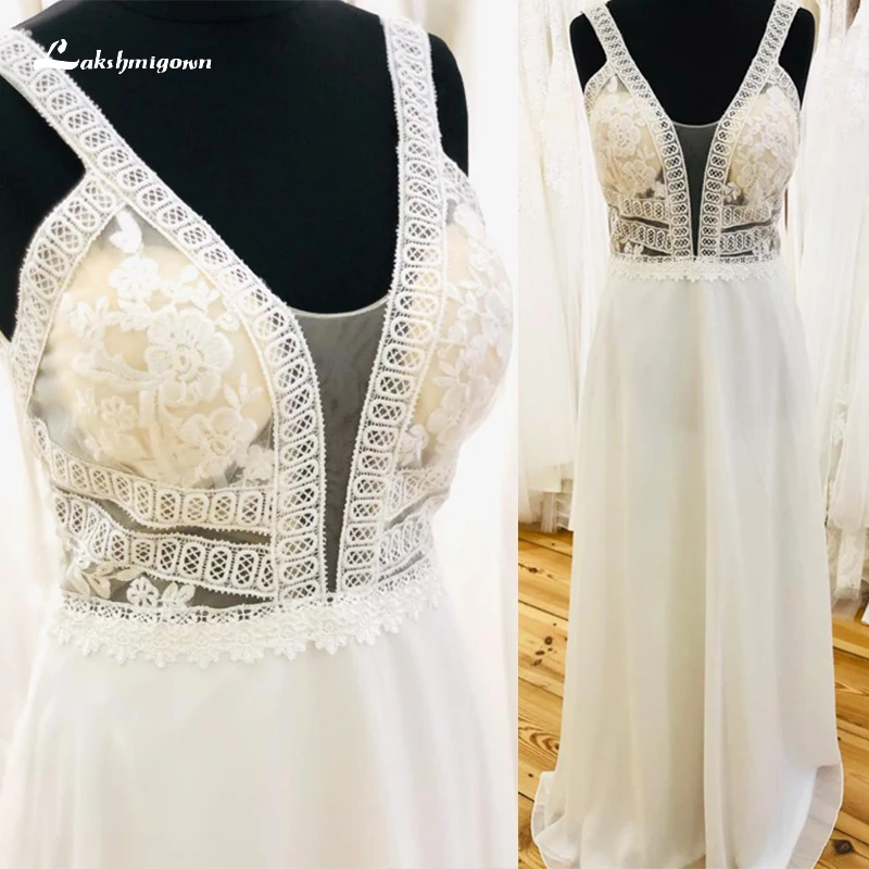 Boho Sexy V-neck Spaghetti Straps Backless Button Lace Appliques A-Line Wedding Dresses Chiffon Bride Gowns Beach Sweep vestidos
Boho Sexy V-neck Spaghetti Straps Backless Button Lace Appliques A-Line Wedding Dresses Chiffon Bride Gowns Beach Sweep vestidos