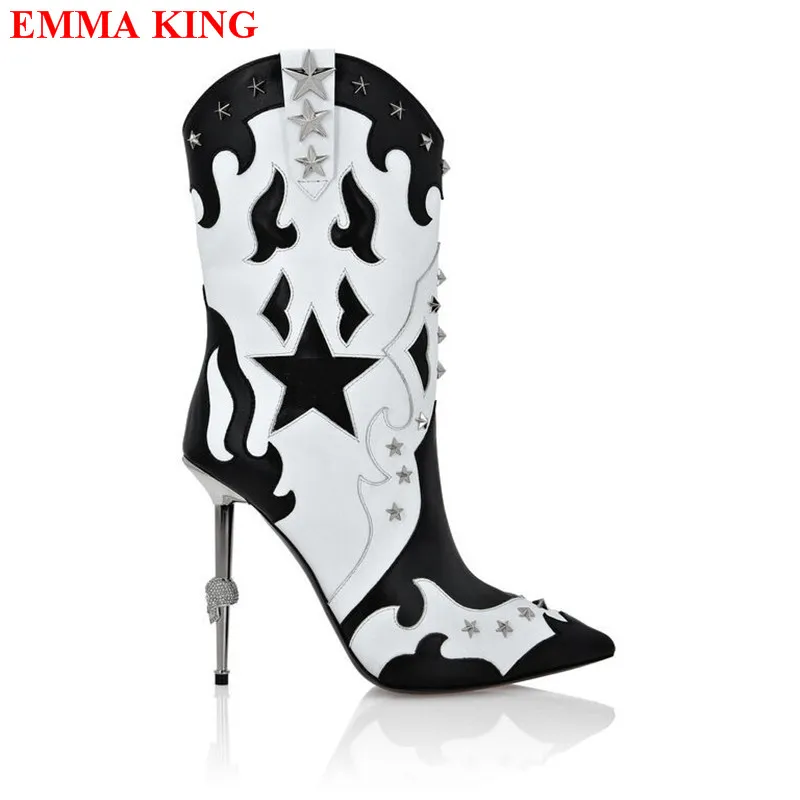 New Designer Mixed Color Boots Women Metal High Heels Shoes Woman Fashion Pointed Toe Ankle Boots 2022 Cowboy Boots Short Boots
New Designer Mixed Color Boots Women Metal High Heels Shoes Woman Fashion Pointed Toe Ankle Boots 2022 Cowboy Boots Short Boots