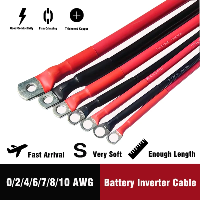 Battery Wire Cable AWG10/8/7/6/4/2/0 M6 M8 M10 Red Black With Tinned Copper Terminals Wire Length Can Be Customized
Battery Wire Cable AWG10/8/7/6/4/2/0 M6 M8 M10 Red Black With Tinned Copper Terminals Wire Length Can Be Customized