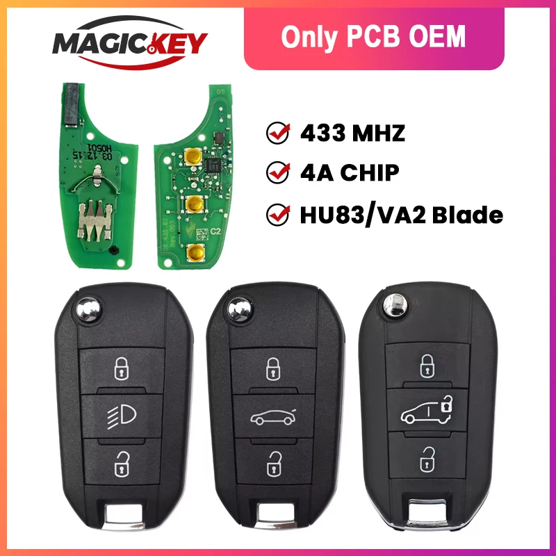 MAGICKEY Original PCB Flip Remote Fob 4A Chip 434Mhz HUF8435 FCC 1617020880 For Fiat C3 C4 Expert 3008 508 5008 2017-2023
MAGICKEY Original PCB Flip Remote Fob 4A Chip 434Mhz HUF8435 FCC 1617020880 For Fiat C3 C4 Expert 3008 508 5008 2017-2023