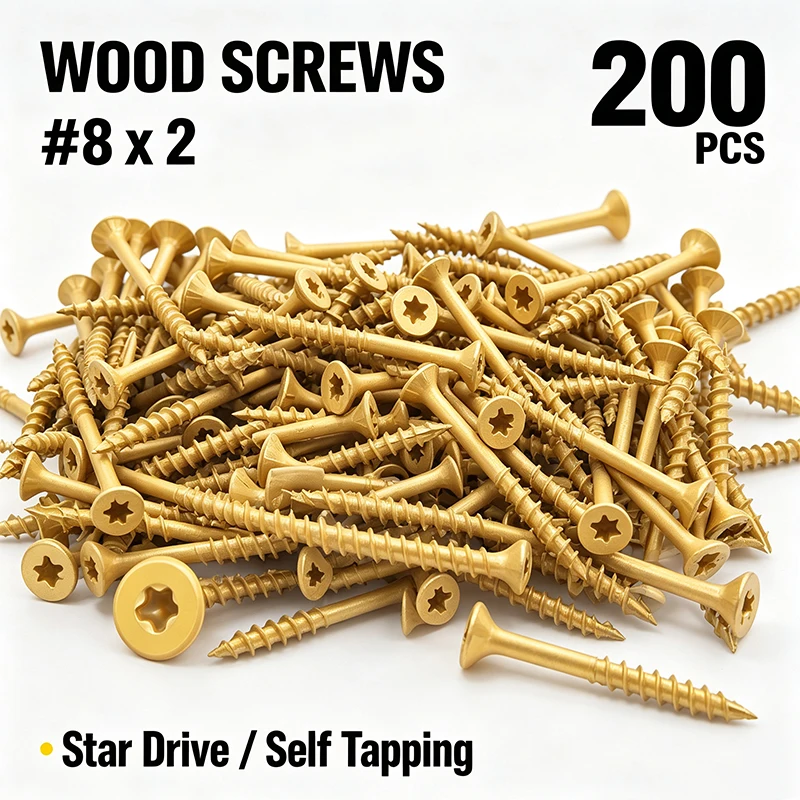 VKKM 200Pcs Yellow Wood Screws #8x2", T25 Star Drive Self Tapping with 50mm Free Bit, Heavy Duty Anti-Rust for Deck Furniture Woodworking DIY
VKKM 200Pcs Yellow Wood Screws #8x2", T25 Star Drive Self Tapping with 50mm Free Bit, Heavy Duty Anti-Rust for Deck Furniture Woodworking DIY