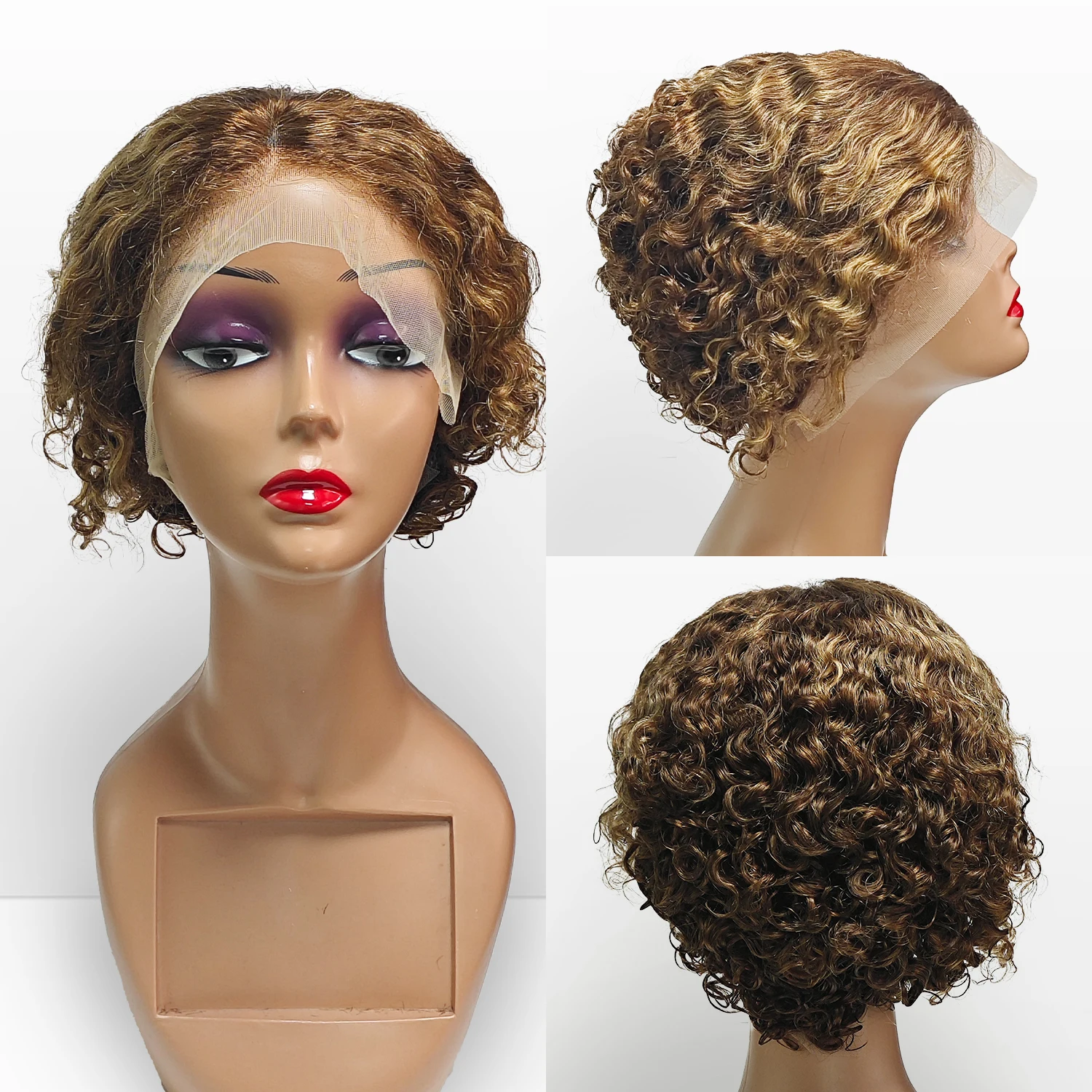 4/27 Highlight Honey Blonde Short Pixie Cut Deep Wave 13x4 Lace Front Human Hair Wigs 150% Density Transparent Lace Wig
4/27 Highlight Honey Blonde Short Pixie Cut Deep Wave 13x4 Lace Front Human Hair Wigs 150% Density Transparent Lace Wig