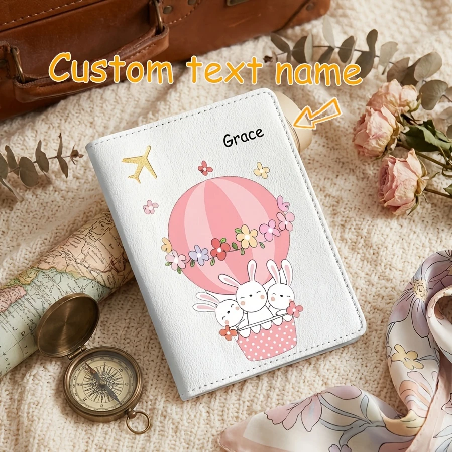 Cute Cartoon Rabbit in Hot Air Balloon Pattern Passport Cover, Customizable Name, Text Passport Book Storage
Cute Cartoon Rabbit in Hot Air Balloon Pattern Passport Cover, Customizable Name, Text Passport Book Storage