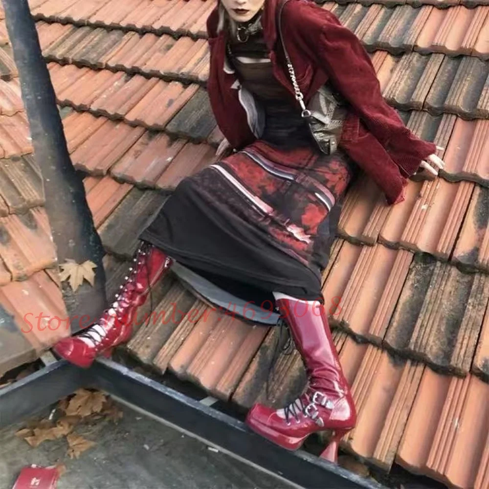 Red Cross-Tied Lolita Boots For Women High Strange Heels Sexy Square Toe Modern Mid Calf Boots Belt Buckle British Style Shoes
Red Cross-Tied Lolita Boots For Women High Strange Heels Sexy Square Toe Modern Mid Calf Boots Belt Buckle British Style Shoes