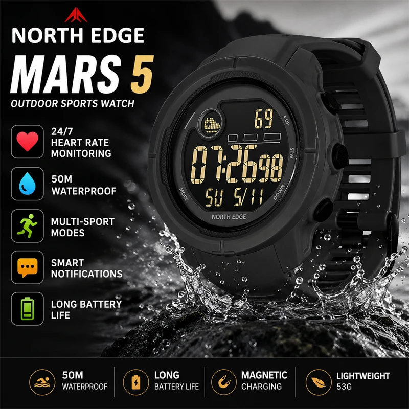 NORTH EDGE NEW MARS 5 Men's Digital Watch Outdoor Military Sports LED Watches Waterproof 50M HR & SpO₂ Smartwatch For Men Women
NORTH EDGE NEW MARS 5 Men's Digital Watch Outdoor Military Sports LED Watches Waterproof 50M HR & SpO₂ Smartwatch For Men Women