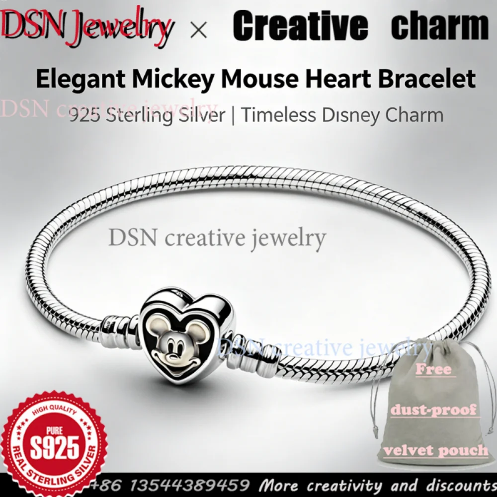 DSN Jewelry Designer Mickey Mouse Heart Clasp Charm Bracelet S925 Silver Snake Chain Bracelet For Women Birthday Gift Jewelry
DSN Jewelry Designer Mickey Mouse Heart Clasp Charm Bracelet S925 Silver Snake Chain Bracelet For Women Birthday Gift Jewelry