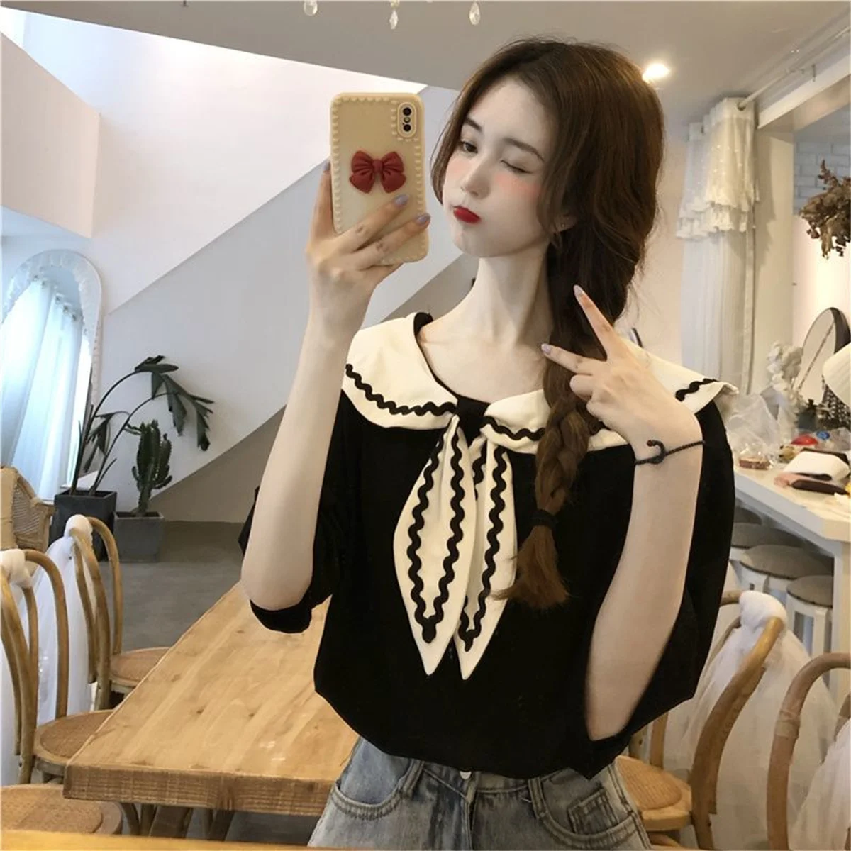 Sailor Collar T-shirts Women Baggy Kawaii Clothes Panelled Temper Designer Aesthetics Japanese Stylish Summer Vintage Футболка
Sailor Collar T-shirts Women Baggy Kawaii Clothes Panelled Temper Designer Aesthetics Japanese Stylish Summer Vintage Футболка