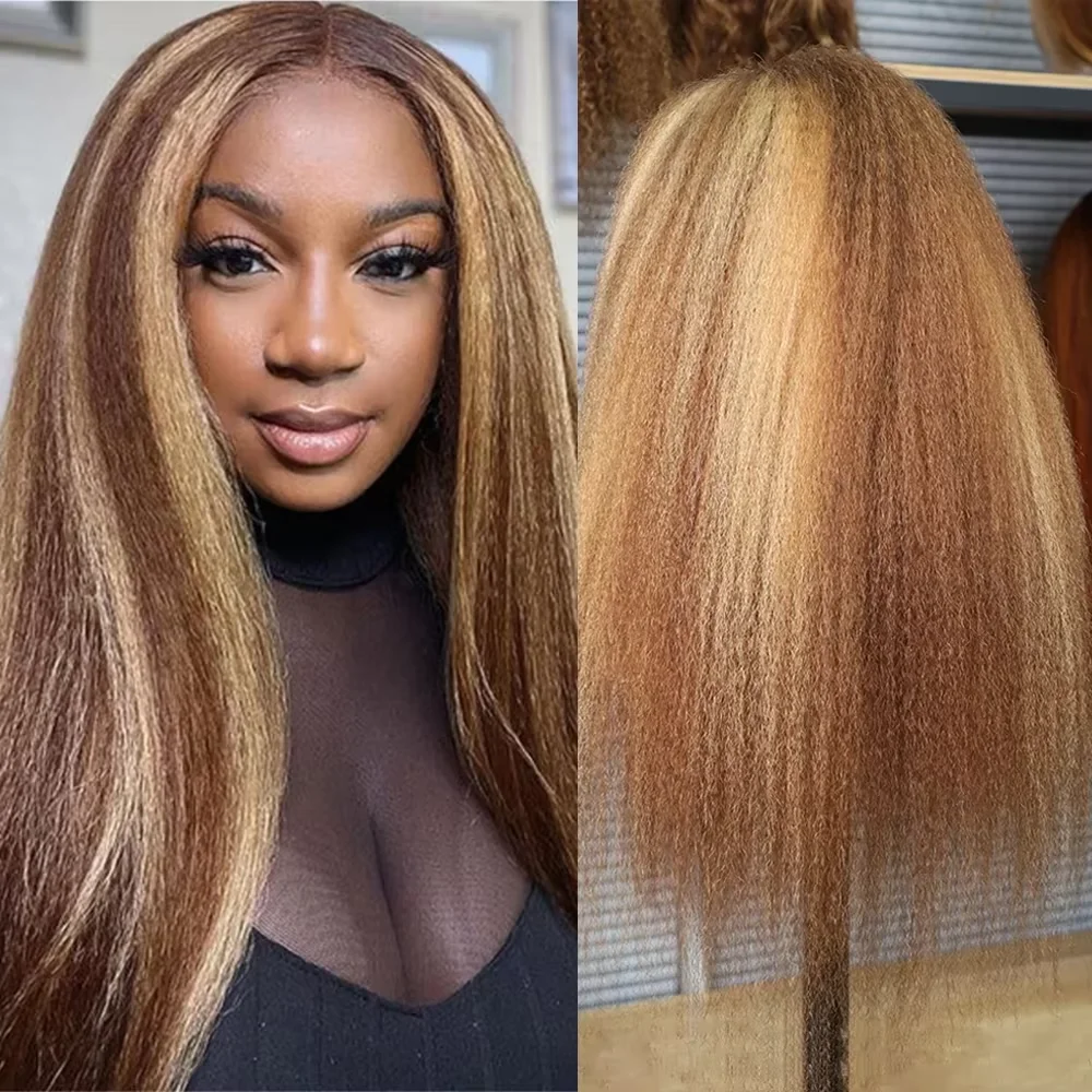 Highlight 4/27 Brown 13x6 Transparent Lace Frontal Human Hair Wig Kinky Straight Pre Plucked Brazilian Lace Front Wig For Women
Highlight 4/27 Brown 13x6 Transparent Lace Frontal Human Hair Wig Kinky Straight Pre Plucked Brazilian Lace Front Wig For Women