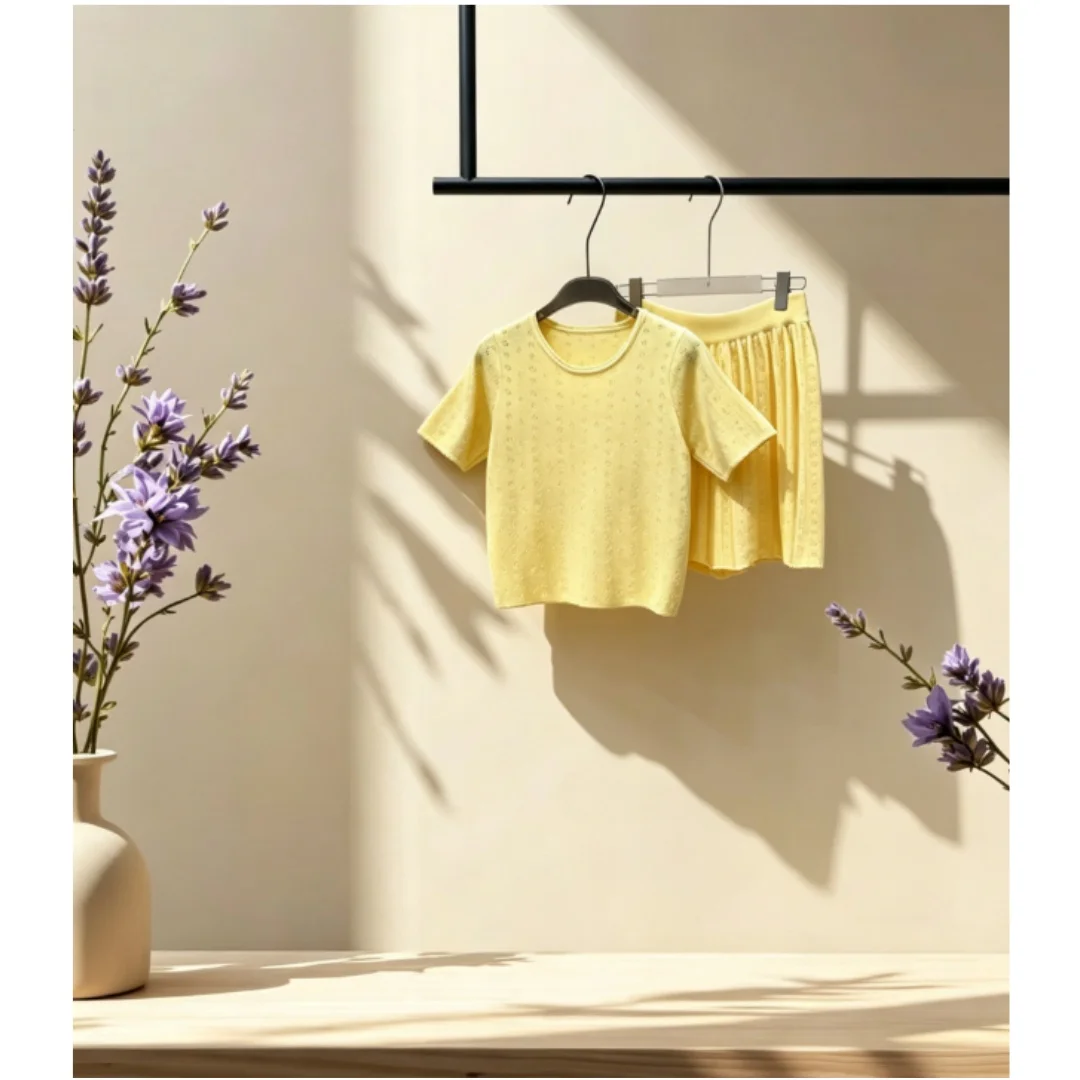 Summer New Women's Fashion Hollowed-out Knitted Short-sleeved Skirt Set
Summer New Women's Fashion Hollowed-out Knitted Short-sleeved Skirt Set