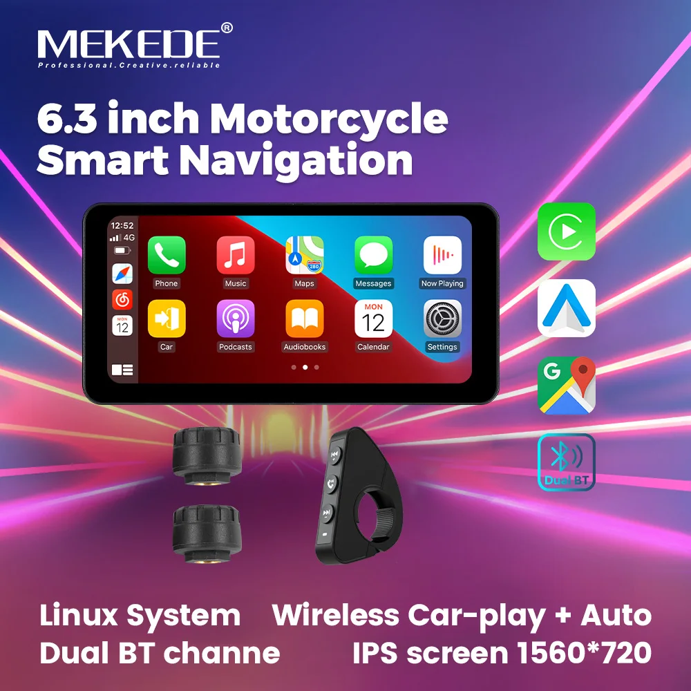 MEKEDE 6.3 inch MotorcycleSmart Navigation wireless car-play auto Car GPS Navigation Linux system IPS screen 1560*720 Dual BT
MEKEDE 6.3 inch MotorcycleSmart Navigation wireless car-play auto Car GPS Navigation Linux system IPS screen 1560*720 Dual BT