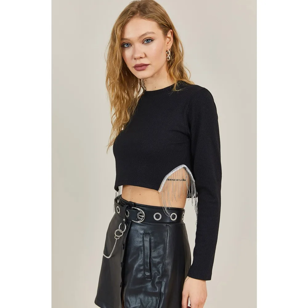 Women's Blouse, Crop Blouse, Chain Detailed Crop Blouse, Solid Color Blouse Stylish and Elegant Blouse Blouse Suitable for Daily
Women's Blouse, Crop Blouse, Chain Detailed Crop Blouse, Solid Color Blouse Stylish and Elegant Blouse Blouse Suitable for Daily