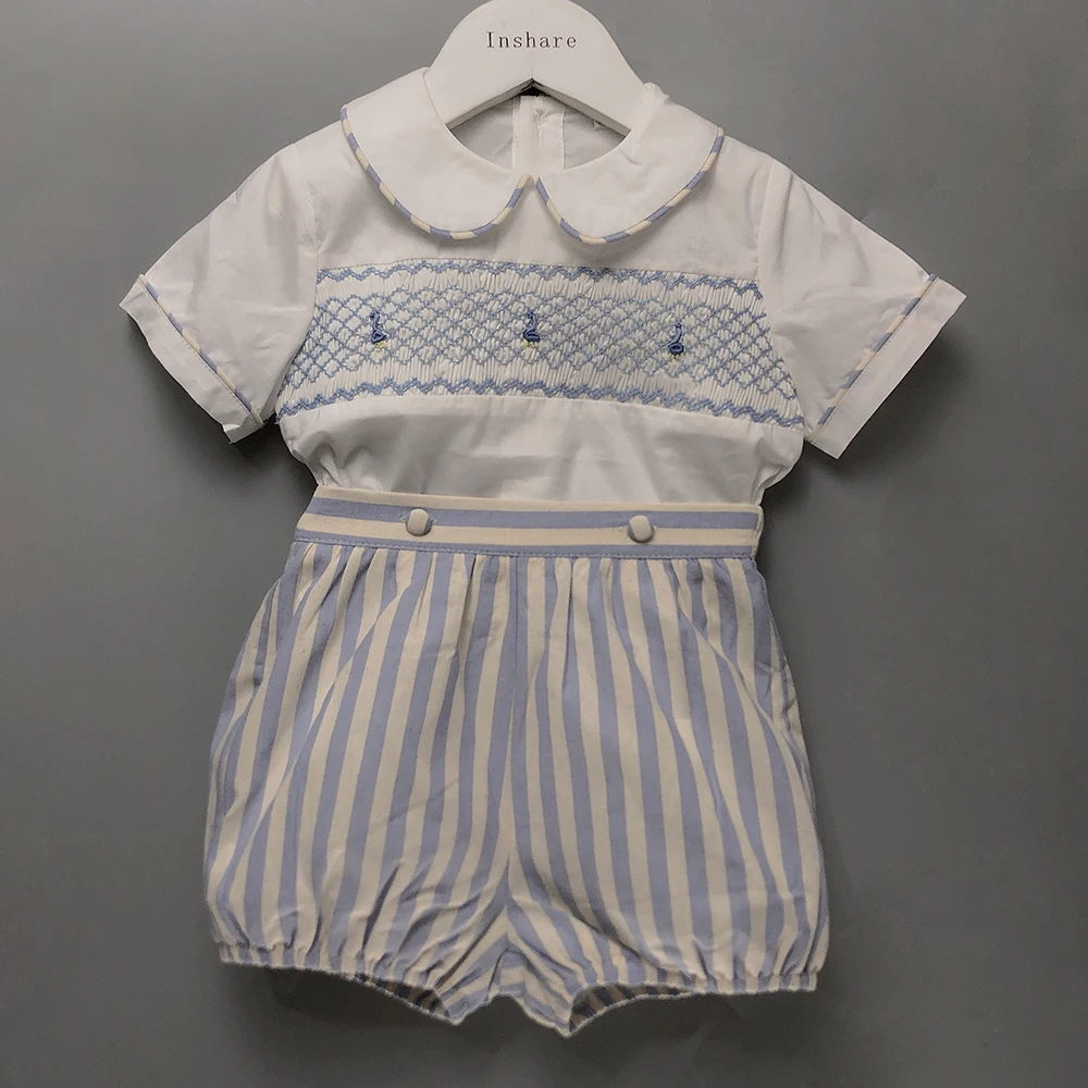 Children Boutique Clothing Boy Handmade Smocked Embroidered Set Stripe Cotton Short Sleeves BABI Birthday Eid Dress Christening
Children Boutique Clothing Boy Handmade Smocked Embroidered Set Stripe Cotton Short Sleeves BABI Birthday Eid Dress Christening