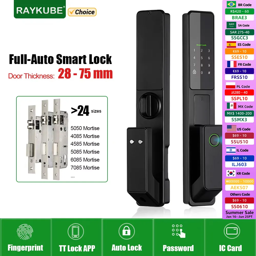 RAYKUBE V1 TT Lock BLE Полностью автоматический усовершенствованный электронный умный дверной замок с отпечатками пальцев с TT Lock APP/NFC/ICCard/Password/Key Unlock
RAYKUBE V1 TT Lock BLE Полностью автоматический усовершенствованный электронный умный дверной замок с отпечатками пальцев с TT Lock APP/NFC/ICCard/Password/Key Unlock