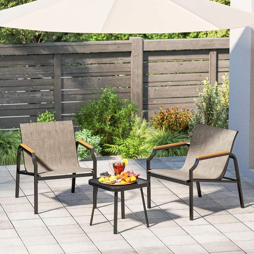 3 Piece Outdoor Bistro Set, Table & Metal Frame Chairs Set of 2 with Breathable Fabric Seat & Wood-Plastic Armrests, Morden Pati
3 Piece Outdoor Bistro Set, Table & Metal Frame Chairs Set of 2 with Breathable Fabric Seat & Wood-Plastic Armrests, Morden Pati