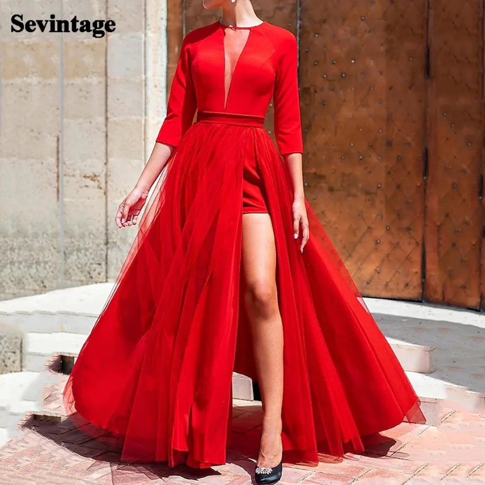 Sevintage Red 2 Pieces Prom Dresses Removable Overskirt 3/4 Sleeves Backless Evening Party Gowns Special Club Outfits for Women
Sevintage Red 2 Pieces Prom Dresses Removable Overskirt 3/4 Sleeves Backless Evening Party Gowns Special Club Outfits for Women