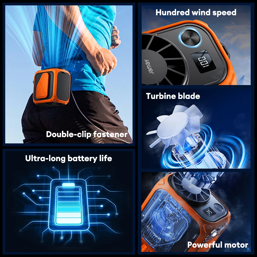 Мини-портативный поясной вентилятор JAMAY со светодиодным фонариком, 8000 мАч, временный внешний аккумулятор, подвесной вентилятор на шею с высоким ветром, летние крутые инструменты 
Мини-портативный поясной вентилятор JAMAY со светодиодным фонариком, 8000 мАч, временный внешний аккумулятор, подвесной вентилятор на шею с высоким ветром, летние крутые инструменты