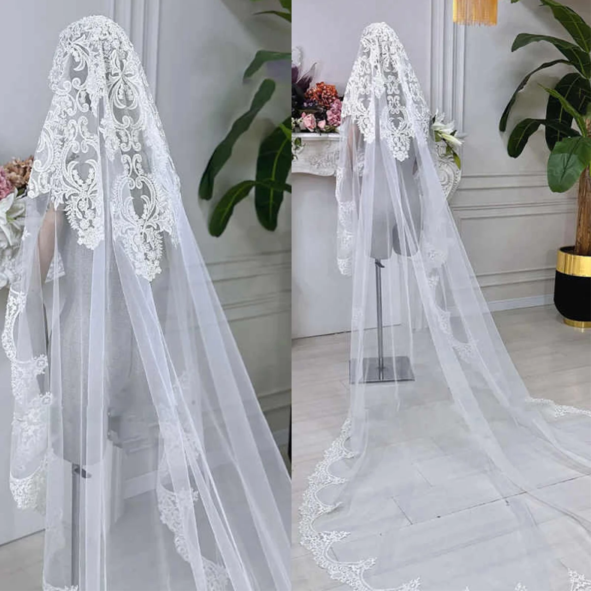 High Quality One Layer Wedding Veil With Comb Lace Bridal Veils Appliqued Cathedral Wedding Accessorie Customized
High Quality One Layer Wedding Veil With Comb Lace Bridal Veils Appliqued Cathedral Wedding Accessorie Customized