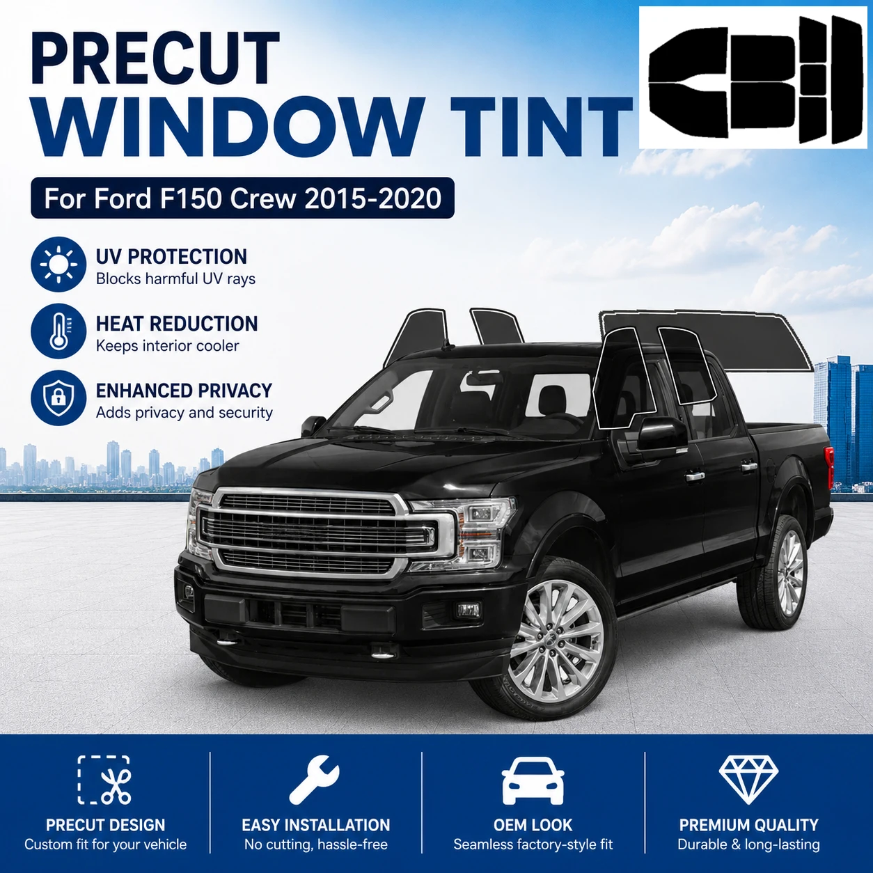 Precut Window Tint Car for Ford F150 Crew Cab 2015-2020 Sun Uv Blocking Heat & Glare 2Ply Window Protector Privacy Films Shade
Precut Window Tint Car for Ford F150 Crew Cab 2015-2020 Sun Uv Blocking Heat & Glare 2Ply Window Protector Privacy Films Shade
