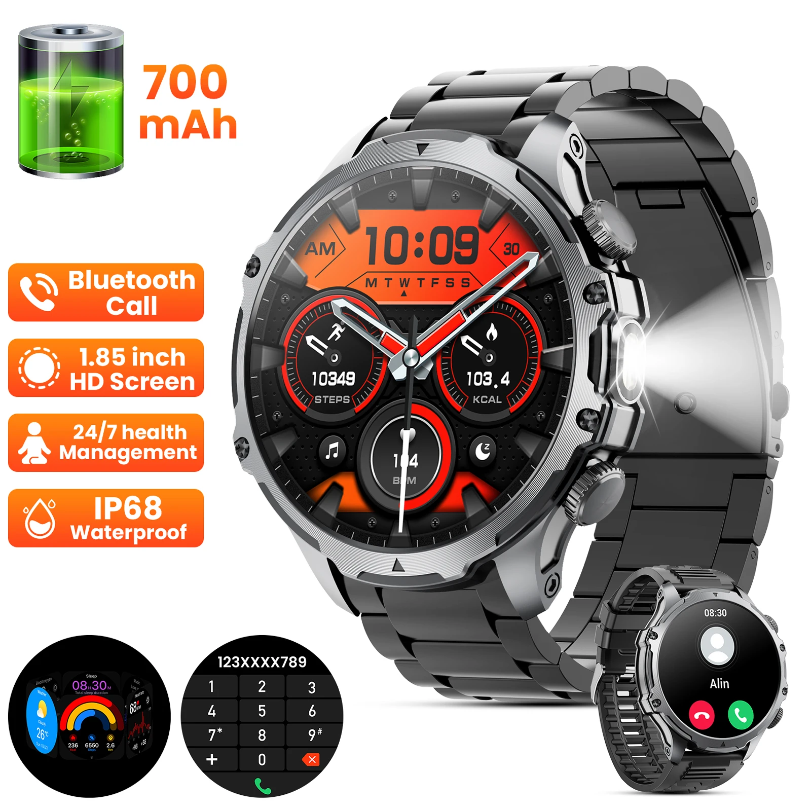 Karchilor Men'S Military Smartwatch, Bluetooth Calling, 1.85 High-Definition Large Screen, Ip68 Waterproof, With Heart Rate
Karchilor Men'S Military Smartwatch, Bluetooth Calling, 1.85 High-Definition Large Screen, Ip68 Waterproof, With Heart Rate