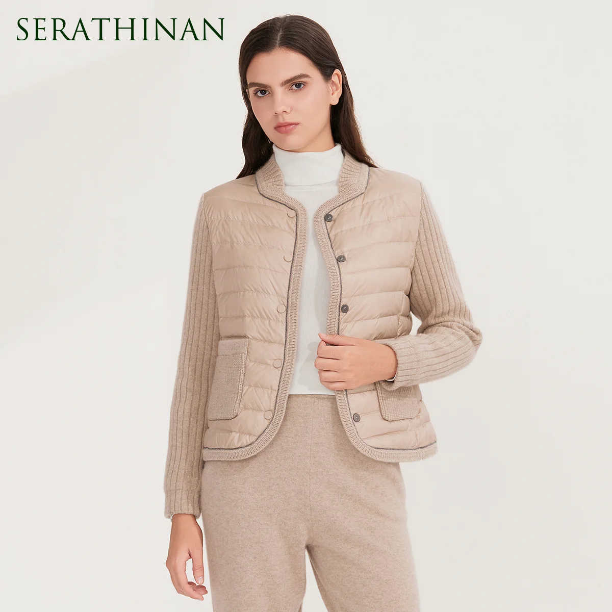 BY3521202 Women's Quilted Goose Down Coat Cashmere Sleeve Knit Pocket Button Front Warm Lightweight Winter Jacket
BY3521202 Women's Quilted Goose Down Coat Cashmere Sleeve Knit Pocket Button Front Warm Lightweight Winter Jacket