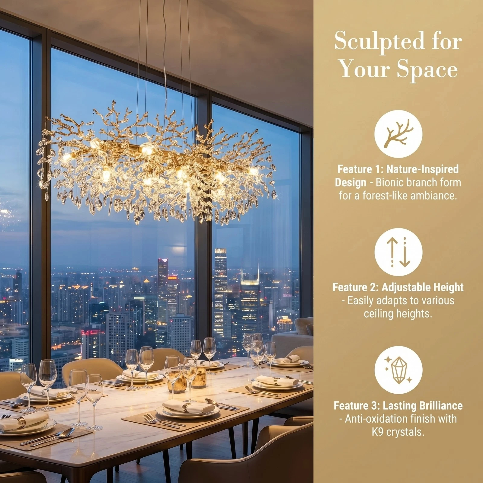 Luxury Gold Tree-Shaped Crystal Chandelier 49-inch 14-Lamp Dining Room Fixture Height Adjustable E12 Lamp Holder No Bulb Included
Luxury Gold Tree-Shaped Crystal Chandelier 49-inch 14-Lamp Dining Room Fixture Height Adjustable E12 Lamp Holder No Bulb Included
