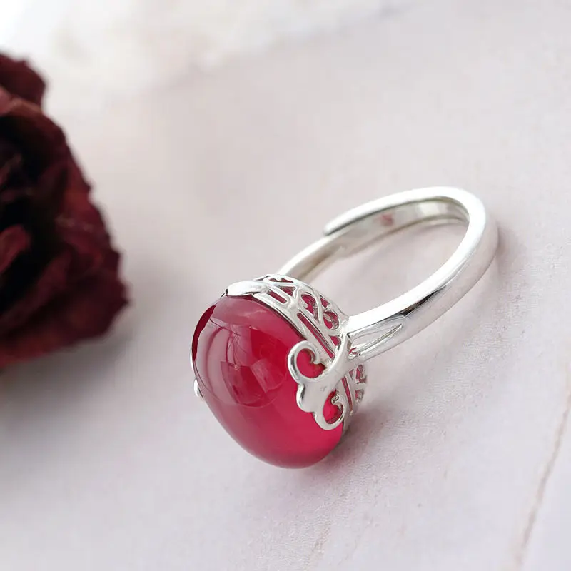 Elegant and Vintage Style 925 Sterling Silver Rings Inlaid Artificial Ruby Opening Adjustable Ring Fine Fashion Jewelry Gift
Elegant and Vintage Style 925 Sterling Silver Rings Inlaid Artificial Ruby Opening Adjustable Ring Fine Fashion Jewelry Gift