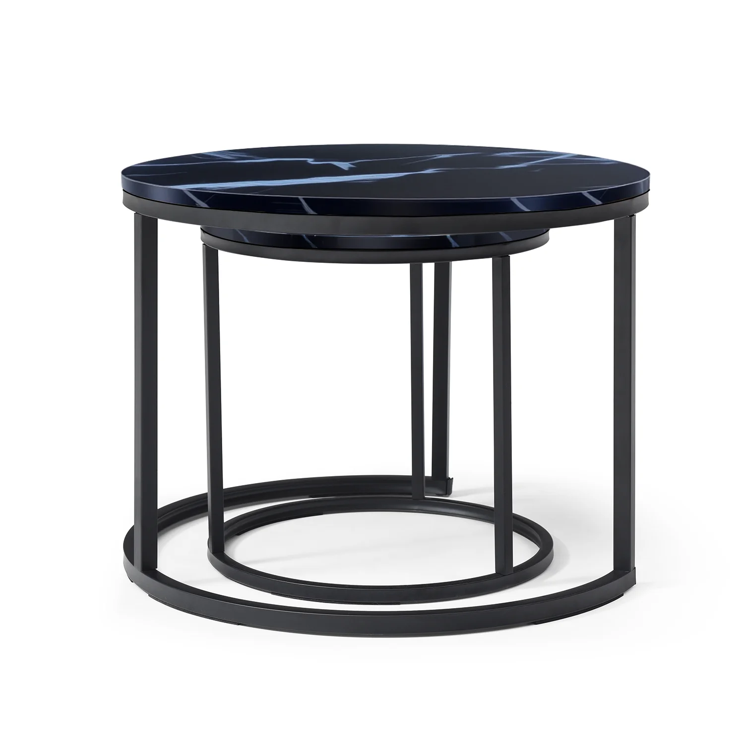 Set 2 Coffee Table Nesting Black top Black Frame Circular Round and Marble Pattern Wooden Tables, Living Room Bedroom Apartment
Set 2 Coffee Table Nesting Black top Black Frame Circular Round and Marble Pattern Wooden Tables, Living Room Bedroom Apartment