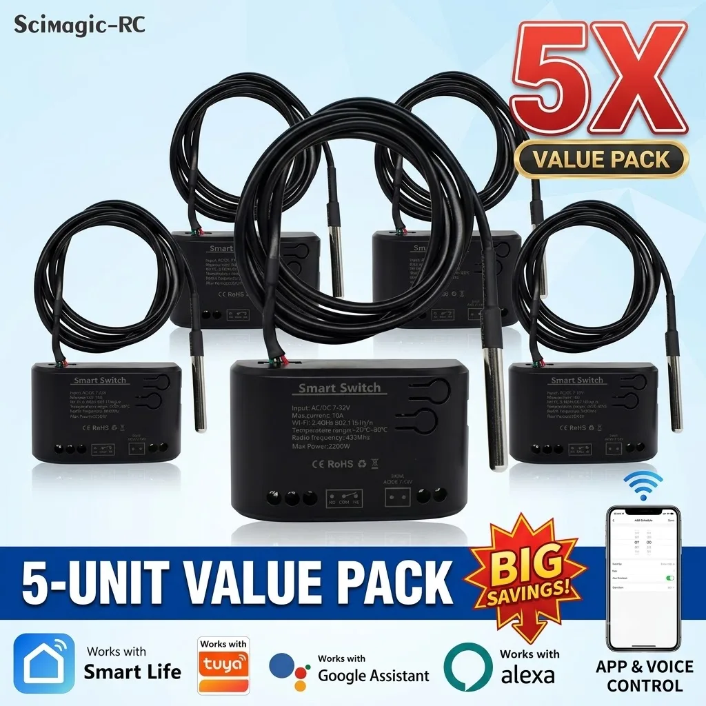 5PCS Wifi Smart Temperature Switch 10A Relay Controller 7-32V 85-250V 1 Channel Module with Thermostat Probe Works With TUYA APP
5PCS Wifi Smart Temperature Switch 10A Relay Controller 7-32V 85-250V 1 Channel Module with Thermostat Probe Works With TUYA APP