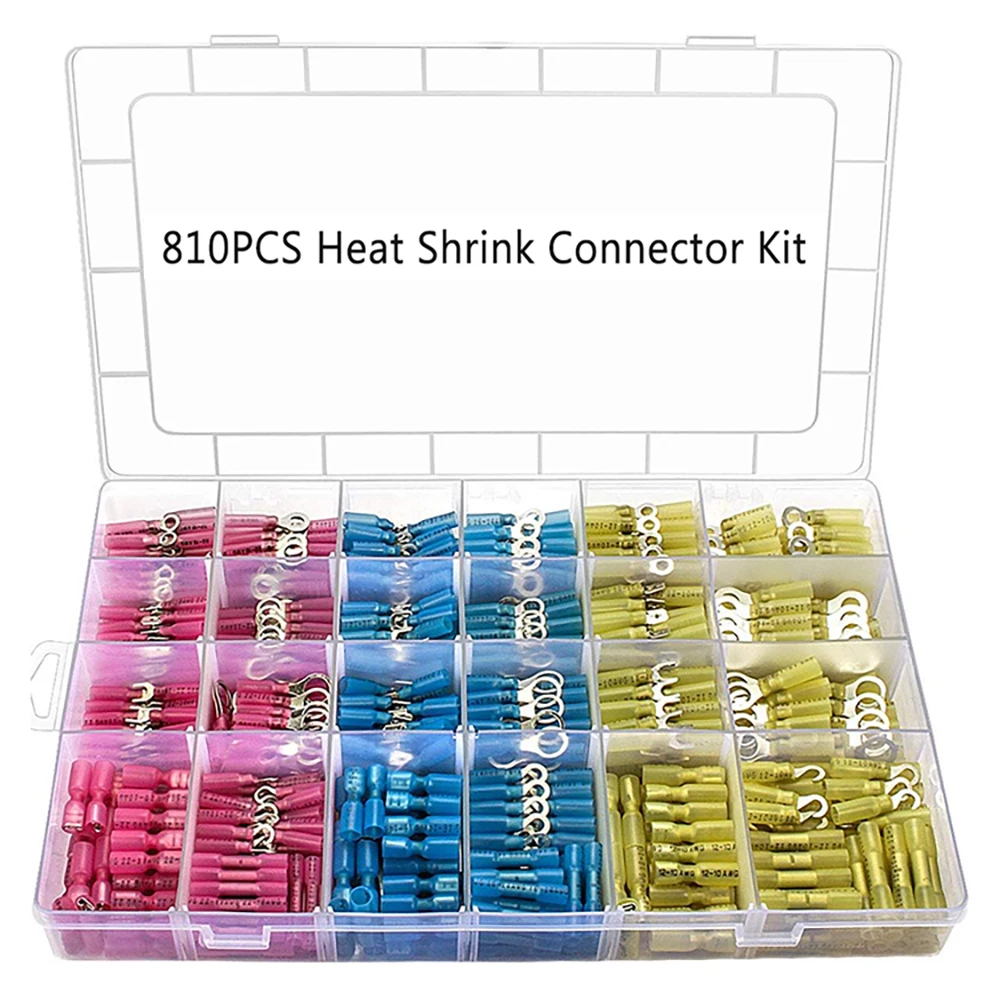 810PCS Electrical Heat Shrink Wire Connectors Crimp Connectors - Insulated Wire Terminal Kit - Ring Fork Hook Spade Butt Splices
810PCS Electrical Heat Shrink Wire Connectors Crimp Connectors - Insulated Wire Terminal Kit - Ring Fork Hook Spade Butt Splices