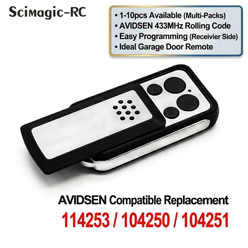 1-10pcs AVIDSEN 114253 104700 104250 104251 104257 654300 654250 654100 104350 Garage Door Remote Control 433 MHz Rolling Code
1-10pcs AVIDSEN 114253 104700 104250 104251 104257 654300 654250 654100 104350 Garage Door Remote Control 433 MHz Rolling Code