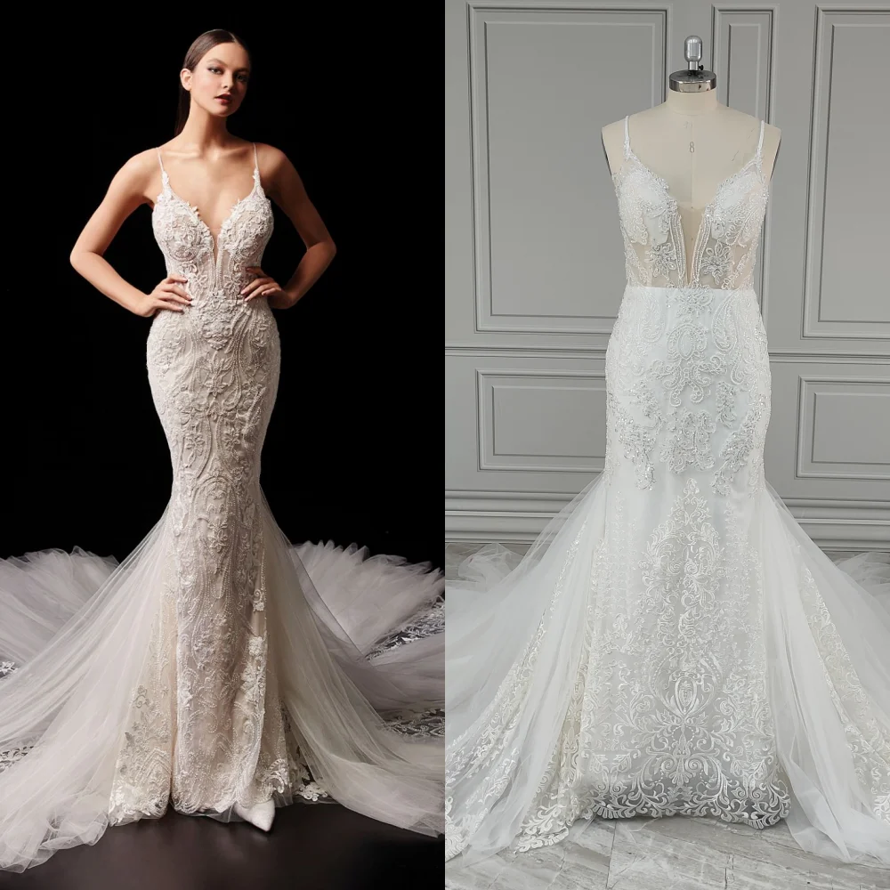 12467# Real Photo Spaghetti Straps Beaded Sequined Lace Mermaid Wedding Dress Sweep Train Bride Gown For Women vestidos de novia
12467# Real Photo Spaghetti Straps Beaded Sequined Lace Mermaid Wedding Dress Sweep Train Bride Gown For Women vestidos de novia