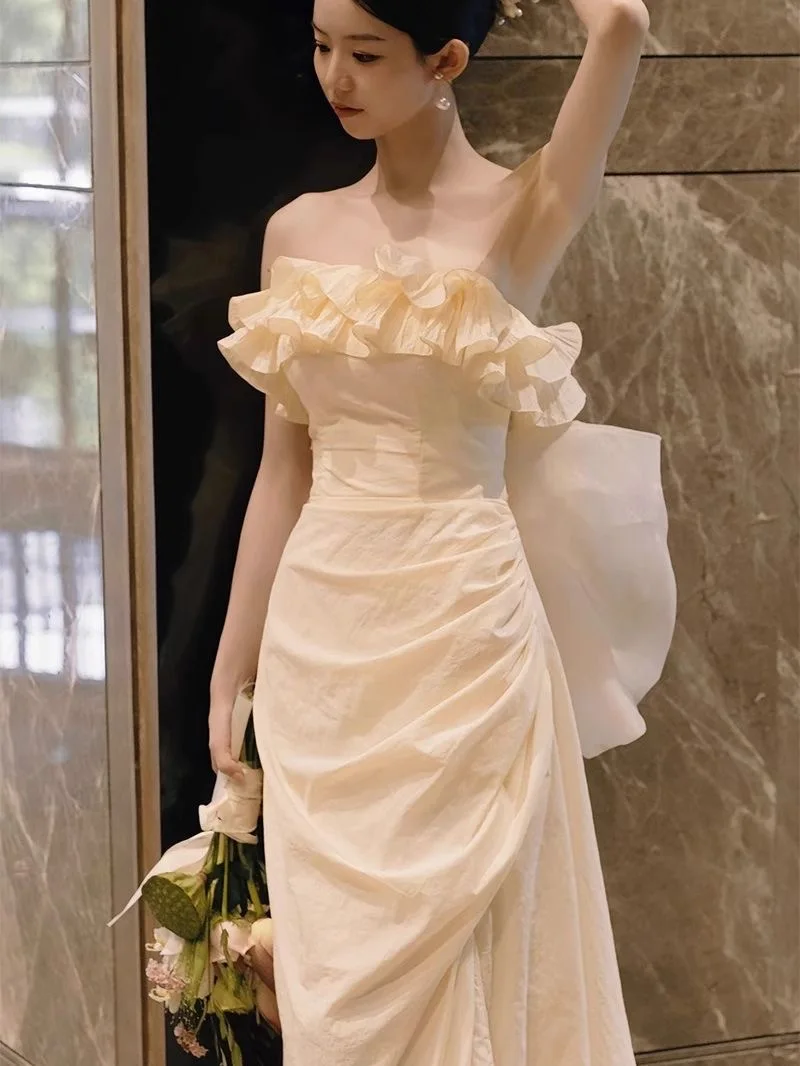 Women's tube top dress niche light wedding dress morning gown bow tail long dress slim small dress
Women's tube top dress niche light wedding dress morning gown bow tail long dress slim small dress