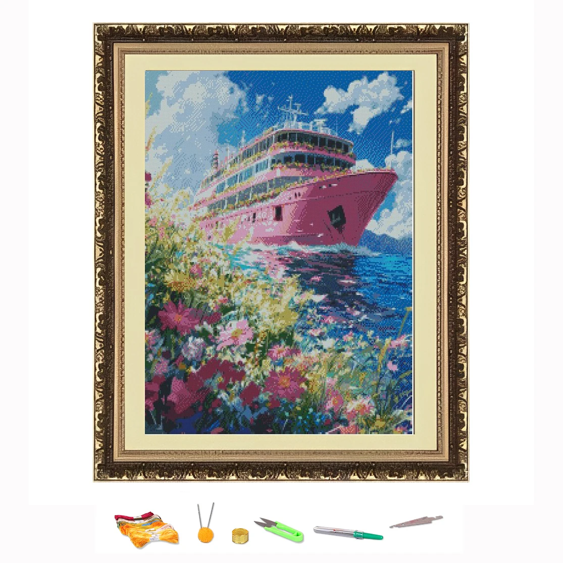 Cross Stitch Embroidery Kit Pink cruise ship covered with flowers DIY Needlework Kit Decorate Printed on Canvas11CT
Cross Stitch Embroidery Kit Pink cruise ship covered with flowers DIY Needlework Kit Decorate Printed on Canvas11CT